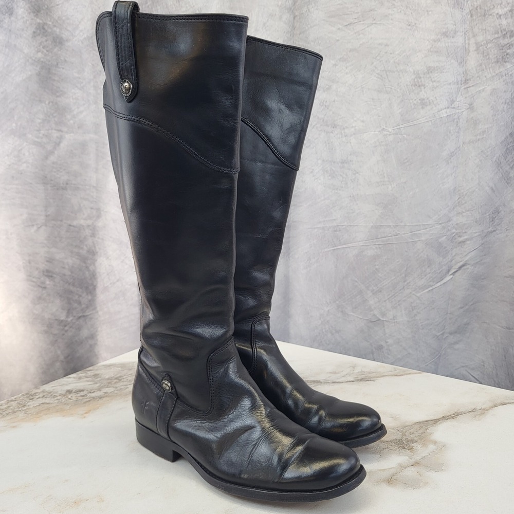 Frye Mellisa Button Knee High Zip Low Heel Riding/Moto Boots Women's Size 5.5 B